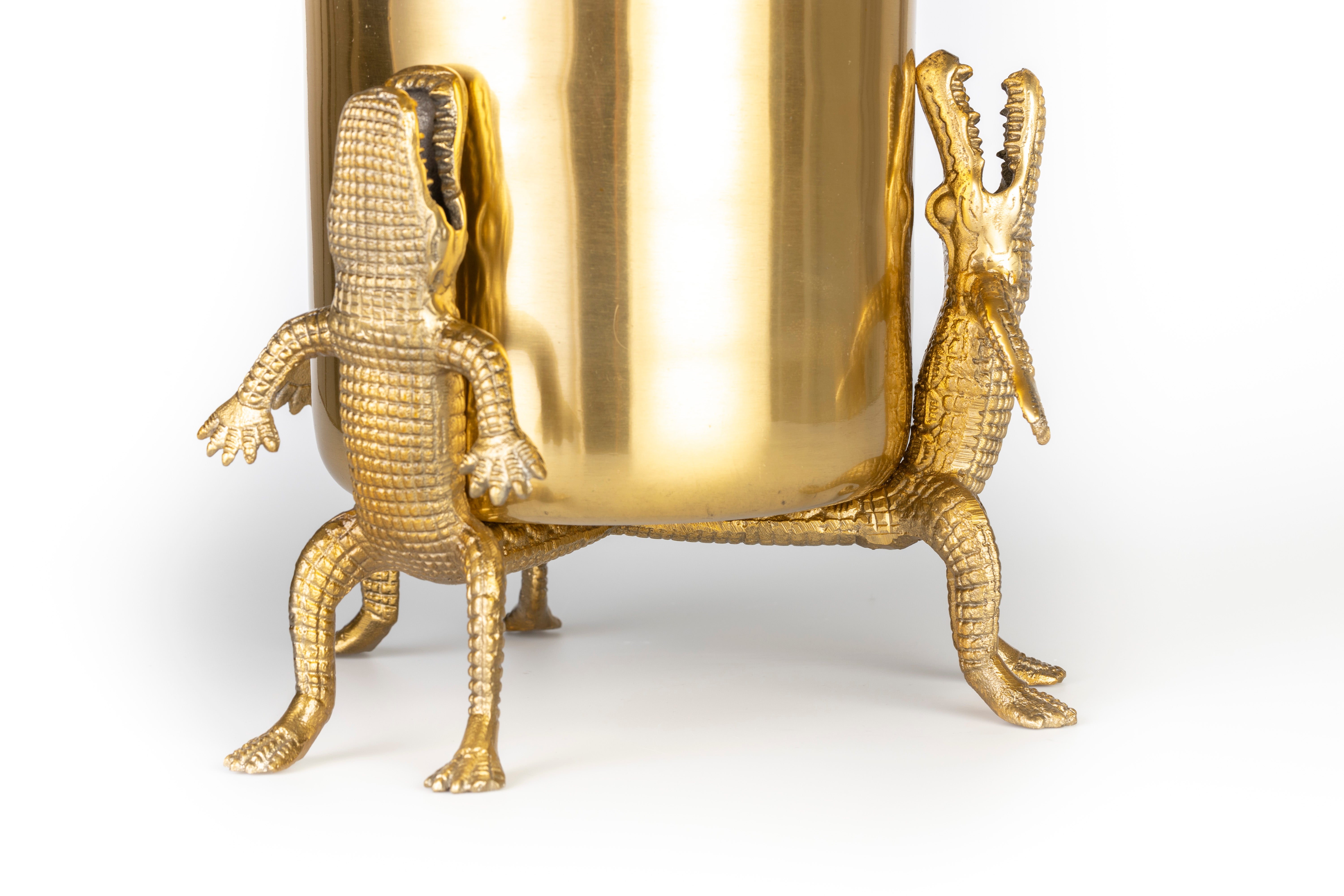 Bold Monkey Surrounded By Crocodiles Gold Vase Large
